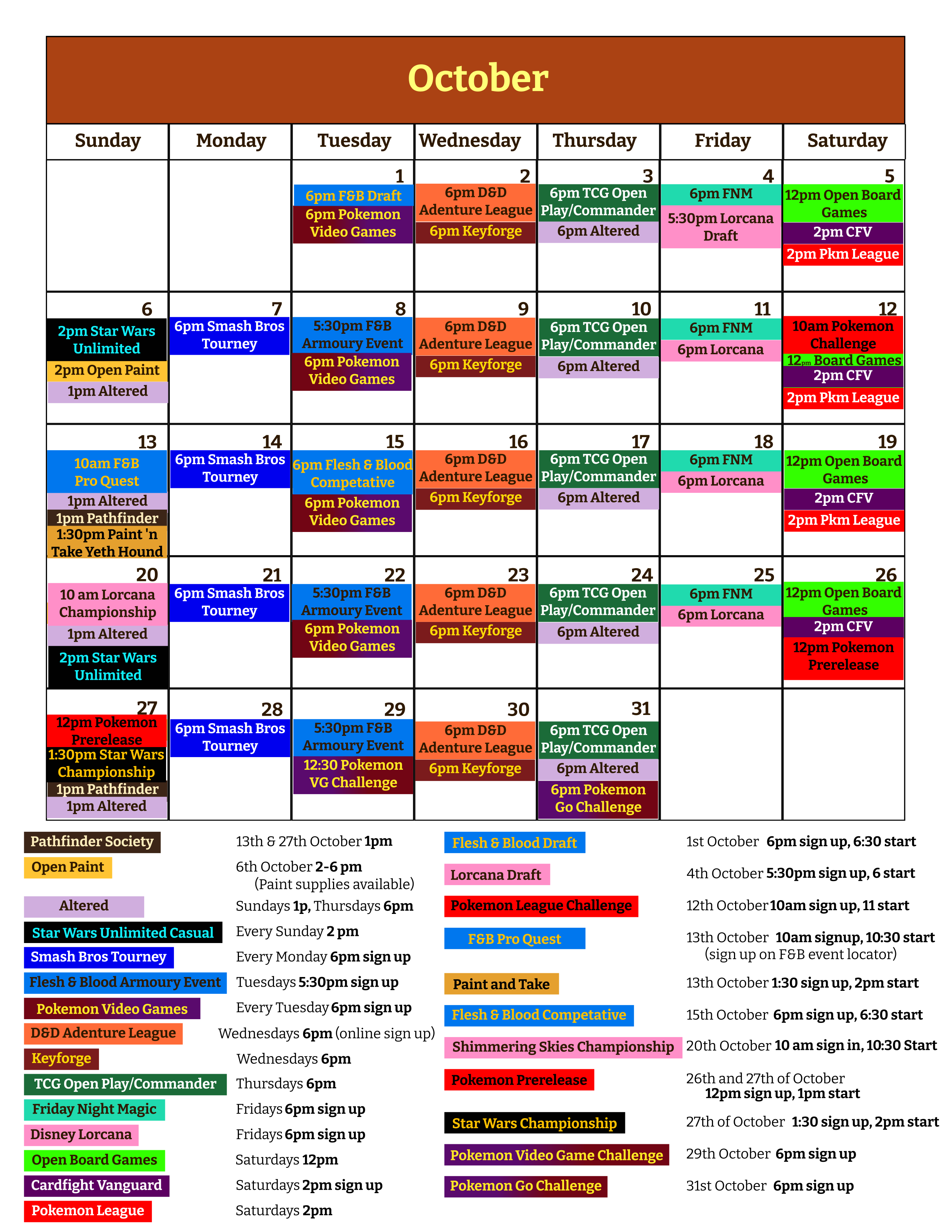 October 2024 event calendar